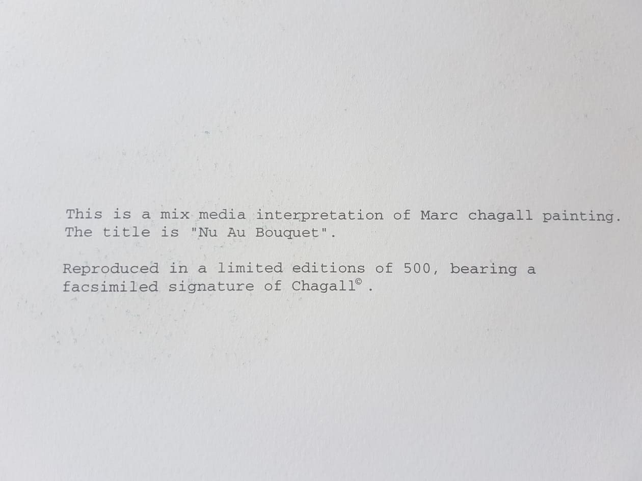 MARC CHAGALL - Nahá žena s kyticou (bez rámu), limitovaná edícia, litografia so zmiešanou technikou