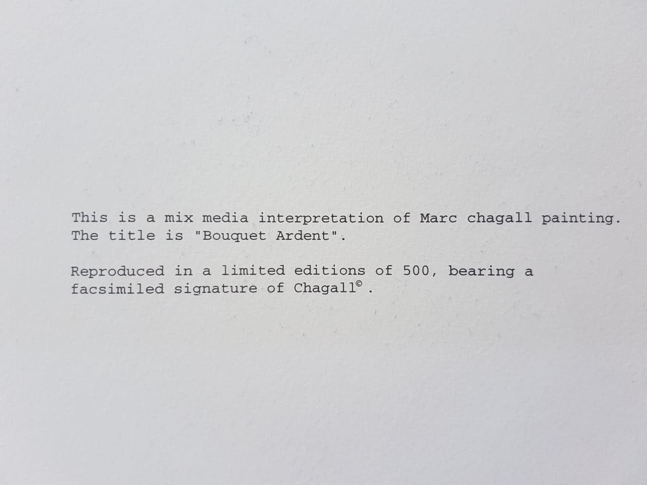 MARC CHAGALL - Horiaca kytica (Nerámovaný), Limitovaná edícia litografickej tlače so zmiešanou technikou