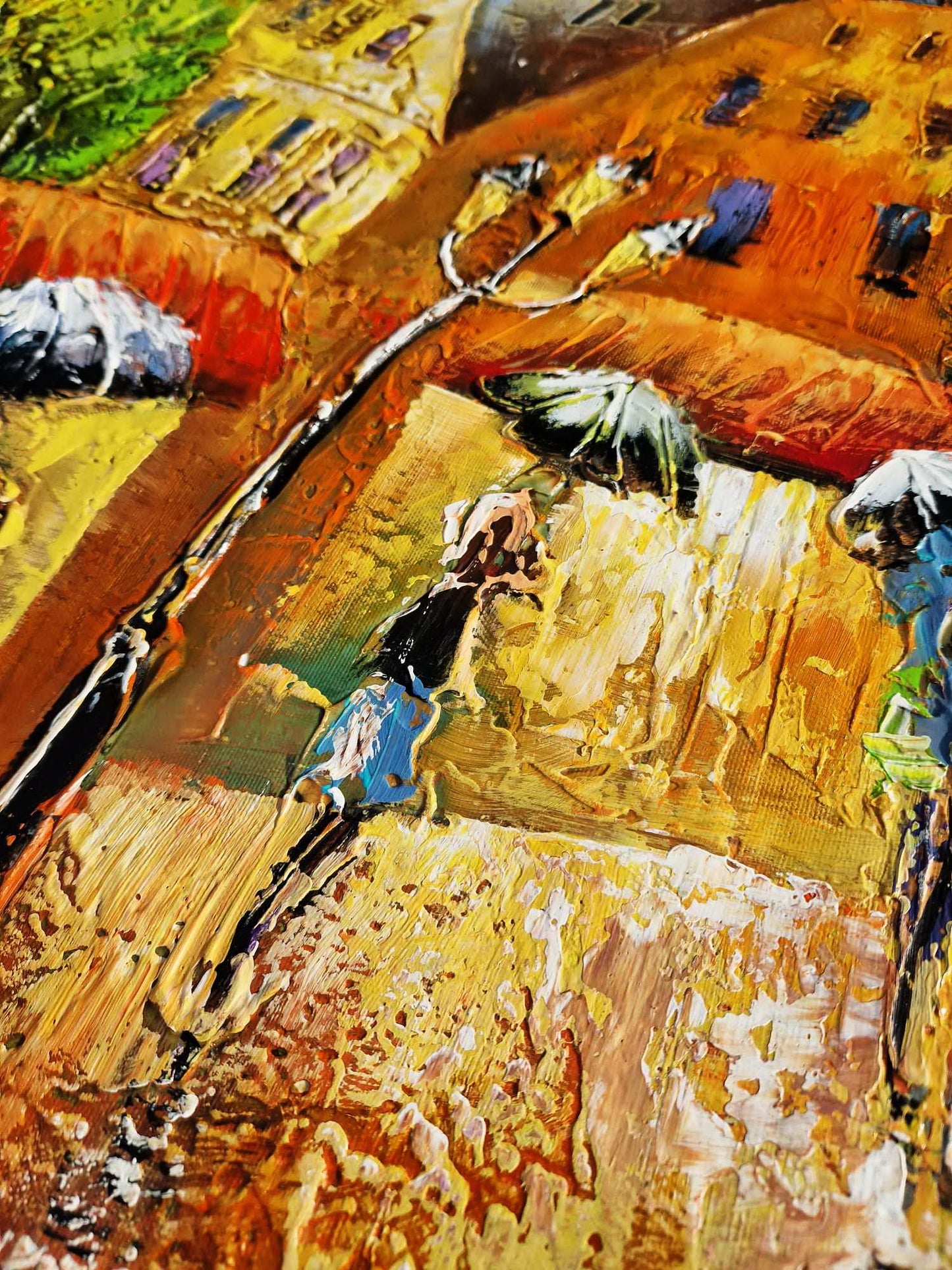 SHAUL KOSMAN - Daždová promenáda (JEDINEČNÁ - akrylová/olejová maľba) (Bez rámu)