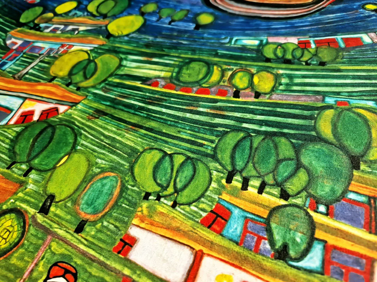 FRIEDENSREICH HUNDERTWASSER - The Houses Hanging Underneath the Woods (Unframed) + CERTIFICATE, Granolithograph