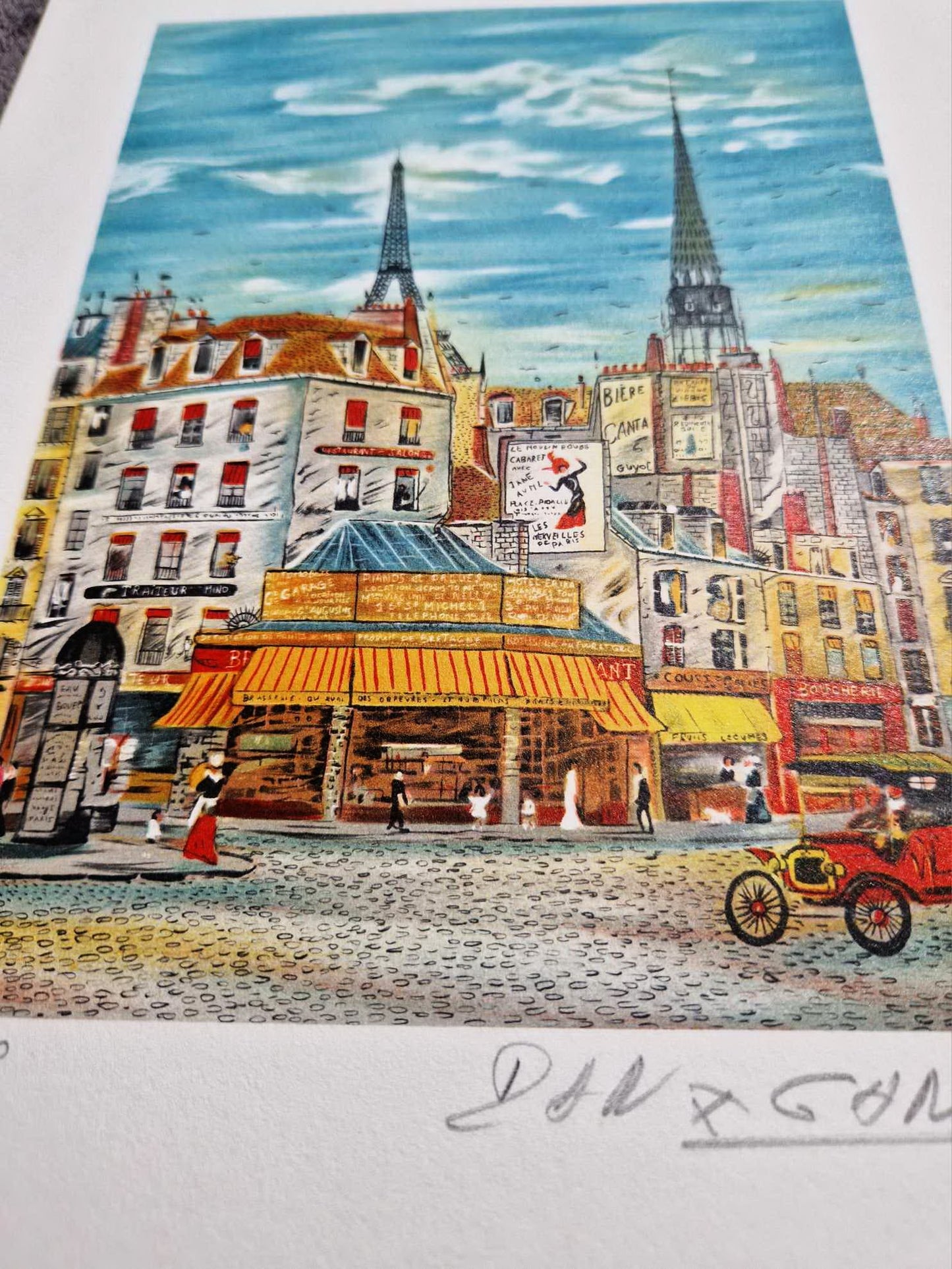 DAN GANDRE - Parížske rande - Pohľad na Eiffelovu vežu (bez rámu), litografia