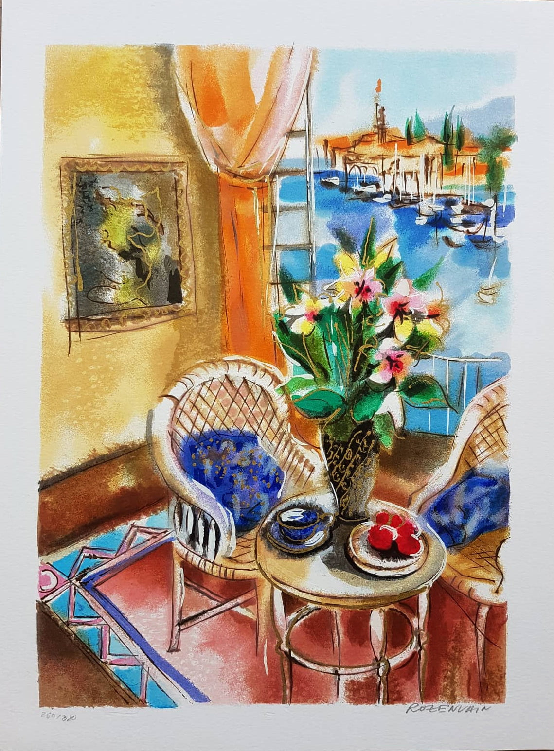 MICHAEL ROZENVAIN - Vase and Fruit (Unframed) Serigraph