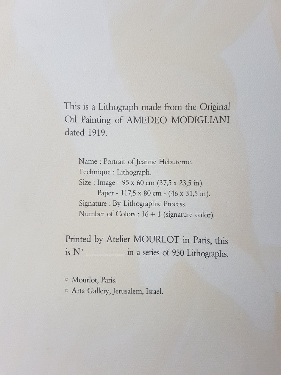 AMEDEO MODIGLIANI - Portrét Jeanne Hébuternovej (bez rámu), litografia