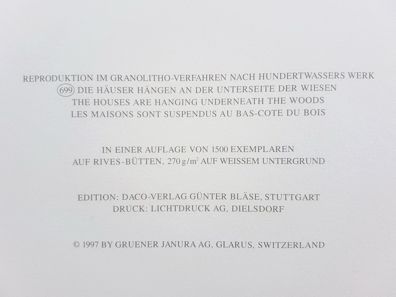 FRIEDENSREICH HUNDERTWASSER - The Houses Hanging Underneath the Woods (Unframed) + CERTIFICATE, Granolithograph