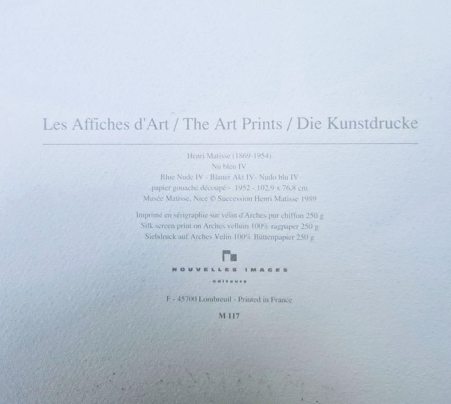 Henri Matisse - Blue Nude IV (Unframed) Serigraphy