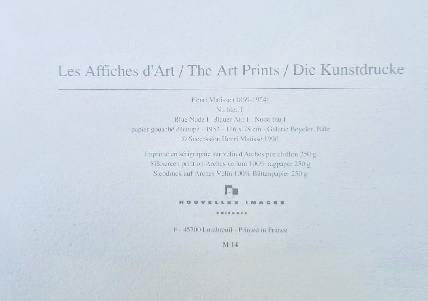 Henri Matisse - Blue Nude I (Unframed) Serigraphy