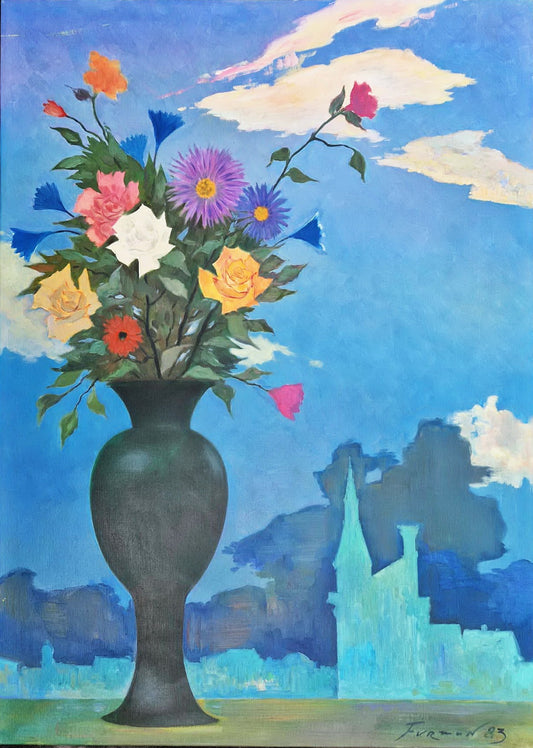 MARK FURMAN - Flowers over the City  (UNIQUE - Oil painting )