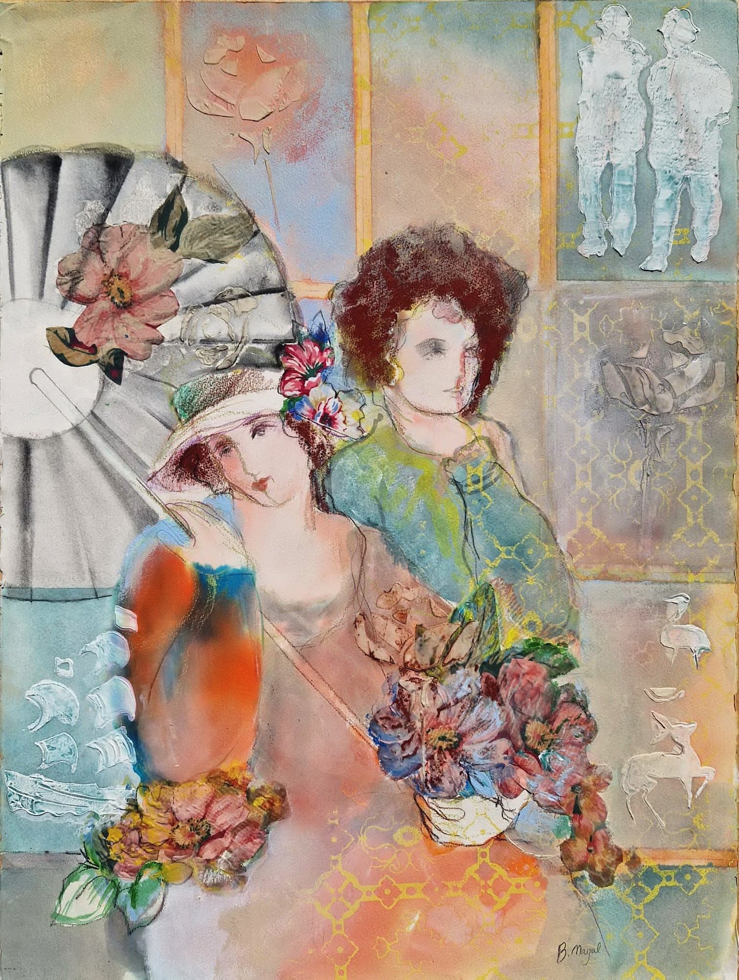 BATIA MAGAL - Summer Garden Gala (UNIQUE - Watercolor / Mixed Media) (Unframed)