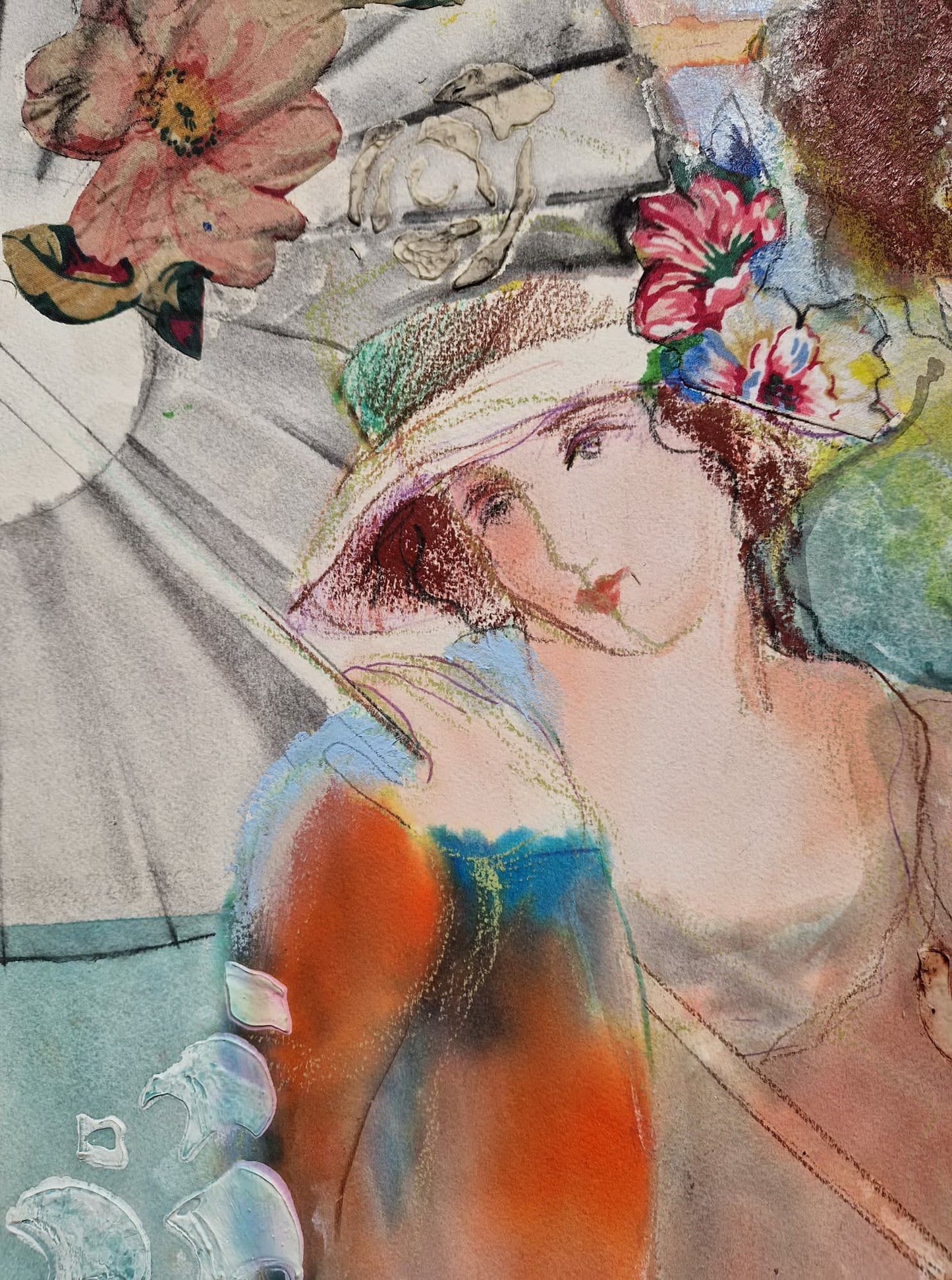 BATIA MAGAL - Summer Garden Gala (UNIQUE - Watercolor / Mixed Media) (Unframed)