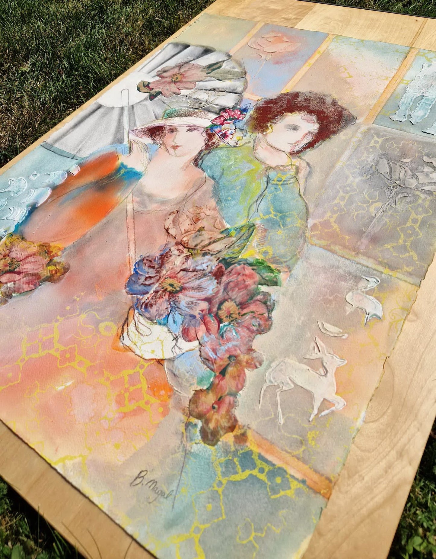 BATIA MAGAL - Summer Garden Gala (UNIQUE - Watercolor / Mixed Media) (Unframed)