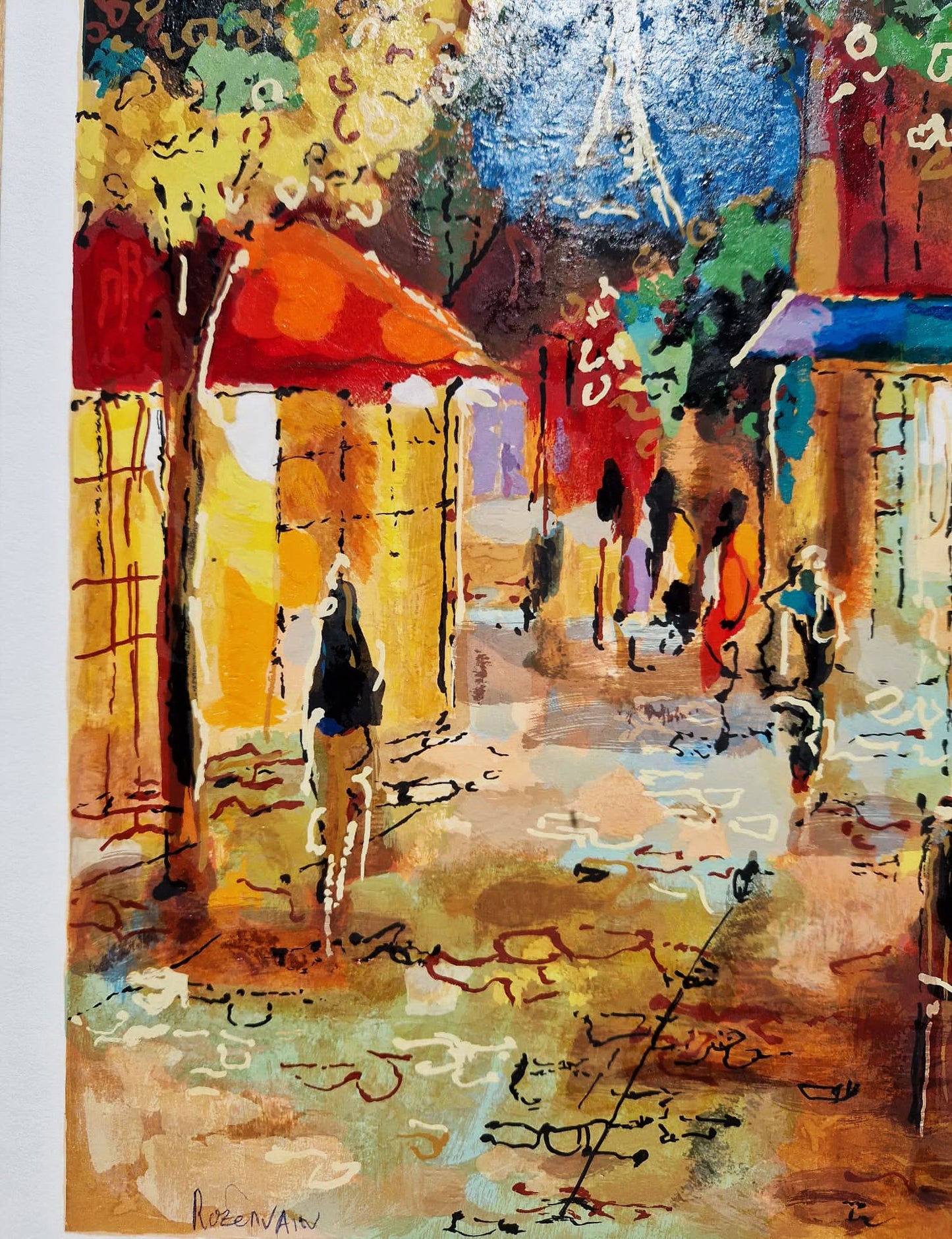 MICHAEL ROZENVAIN - Cafe scene Paris (Unframed) Serigraph