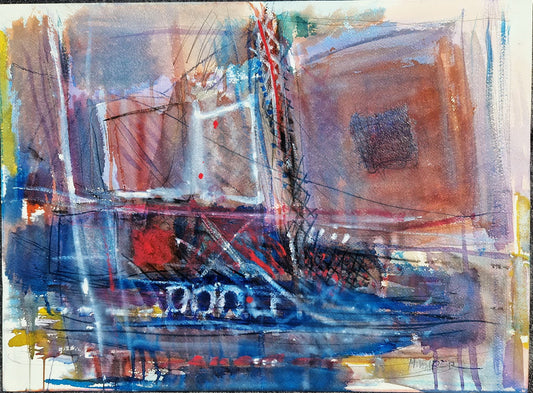 MOSHE LEIDER - Composition 1990 (UNIQUE - Watercolor) (Unframed)