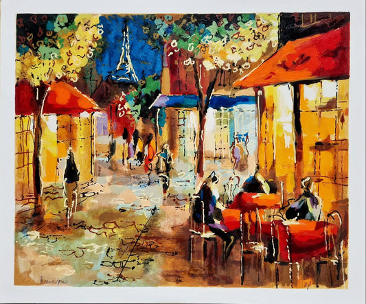 MICHAEL ROZENVAIN - Cafe scene Paris (Unframed) Serigraph