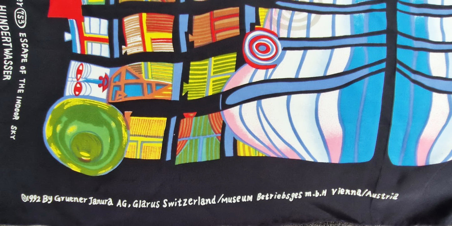 FRIEDENSREICH HUNDERTWASSER - Escape of the Indoor Sky ( Ladies Scarf ) Art Print from Gallery