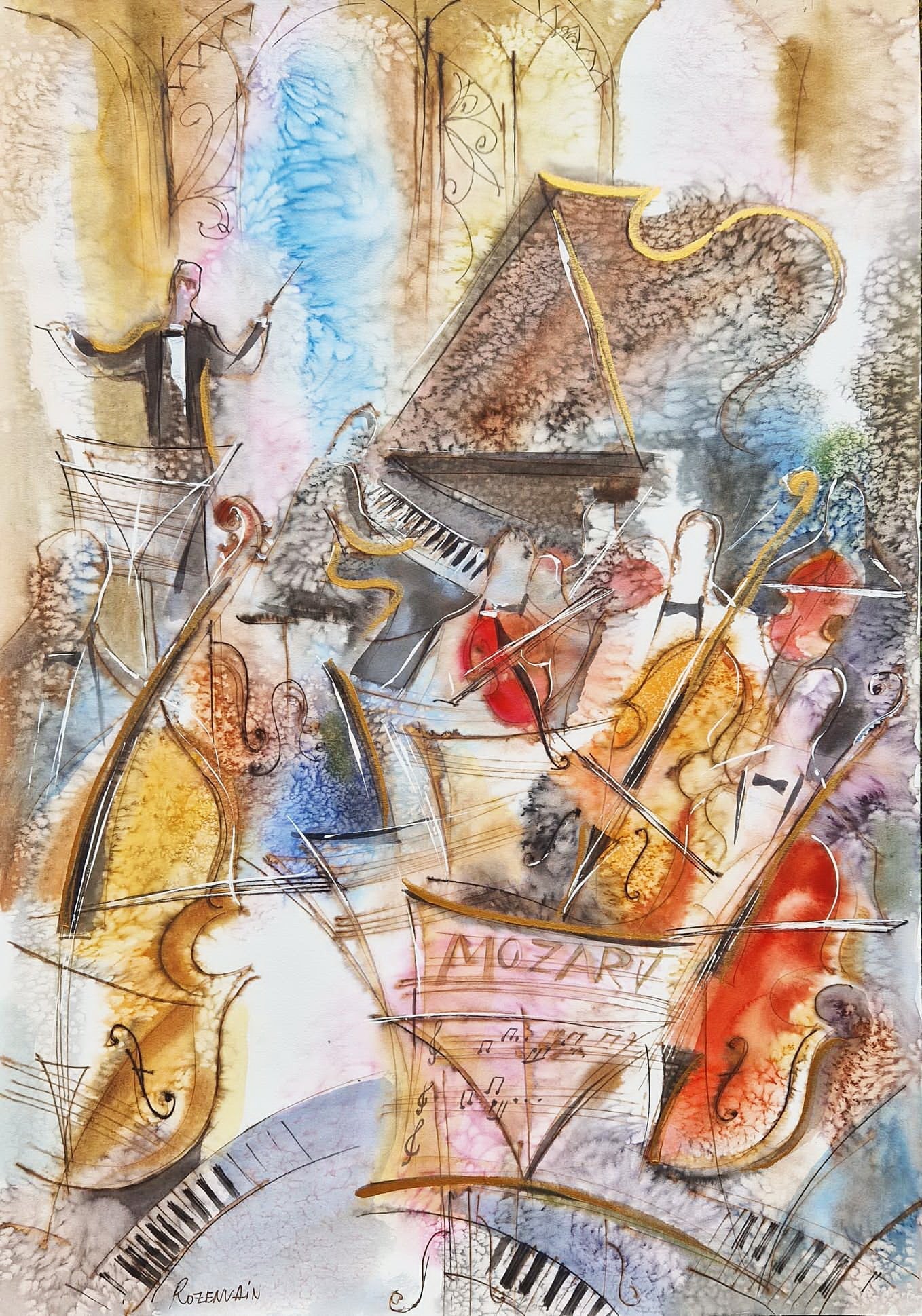 MICHAEL ROZENVAIN - Mozart (UNIQUE - Watercolor) (Unframed)