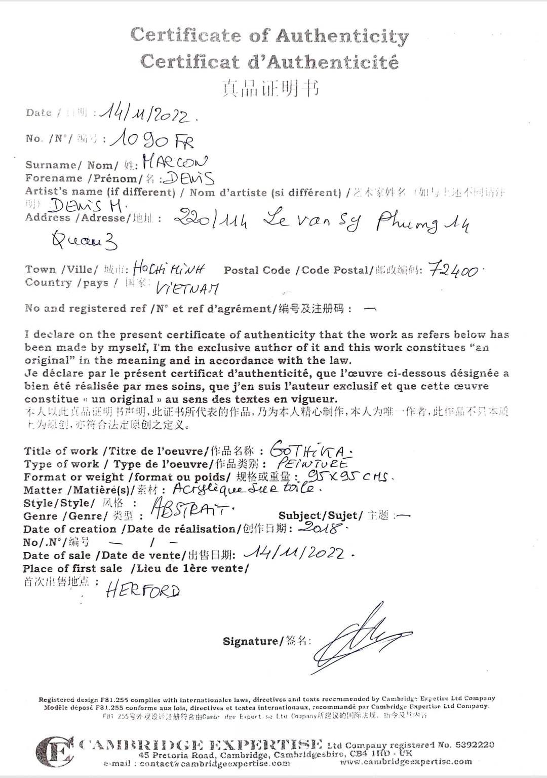 DENIS MARCON - Gothika (CERTIFICATE) (UNIQUE - oilpainting/acrylic)