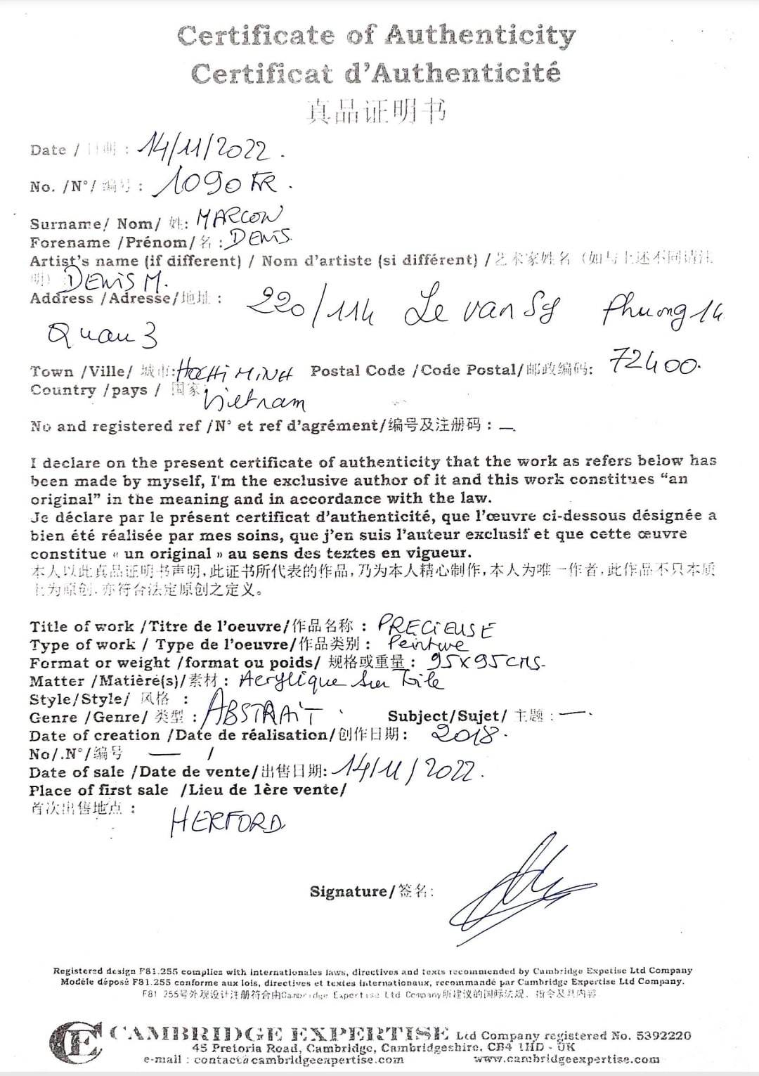 DENIS MARCON - Precieuse (CERTIFICATE) (UNIQUE - oilpainting/acrylic)