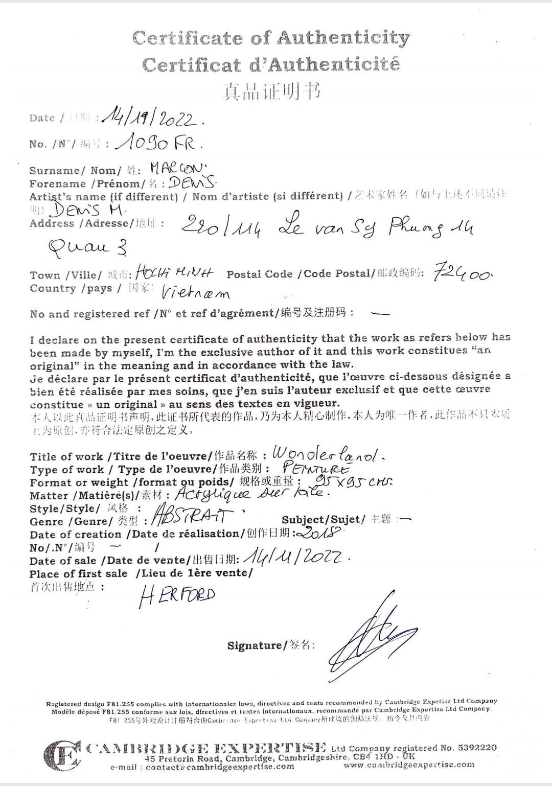 DENIS MARCON - Wonderland (CERTIFICATE) (UNIQUE - oilpainting/acrylic)