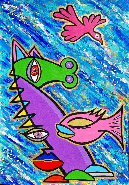 MARCEL BURGER - Harmony in Motion (UNIQUE - Acrylic on art paper) (Certificate) Pop Art, Pop Surrealism