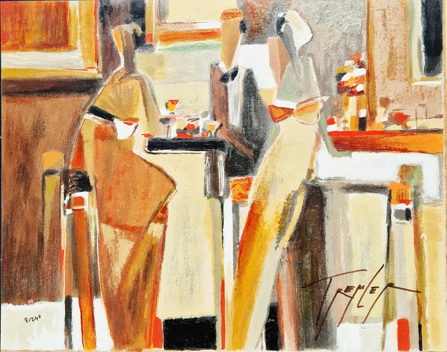 YURI TREMLER - Bar Scene I  (Unframed), Serigraph on Wood Panel
