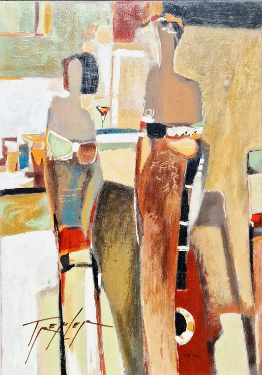 YURI TREMLER - Bar Scene II (Unframed), Serigraph on Wood Panel
