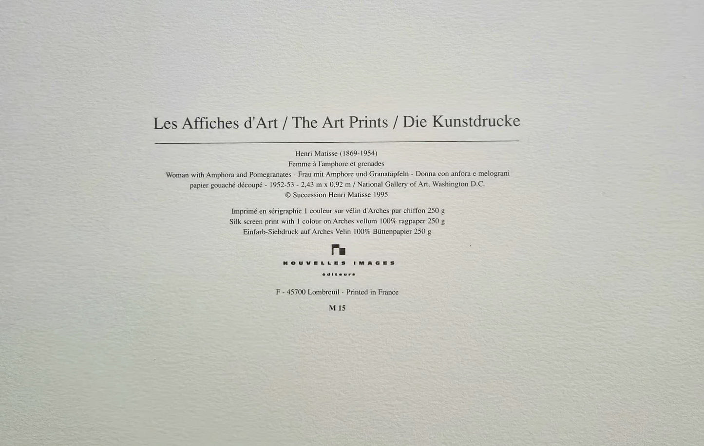Henri Matisse - Femme a l'Amphore et Grenades (Unframed) Serigraphy