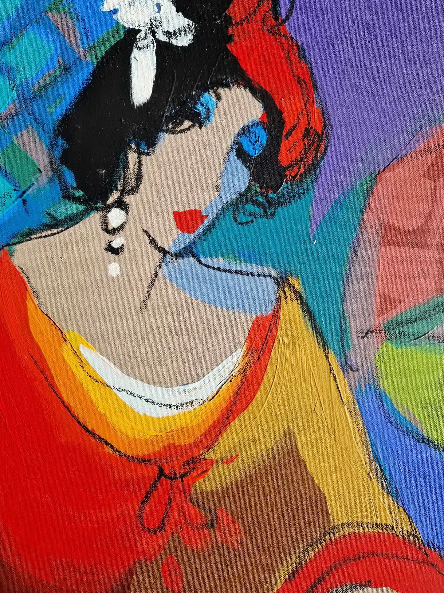 ISAAC MAIMON - Tea Time 2 (UNIQUE - acrylic/oil painting (Certificate)