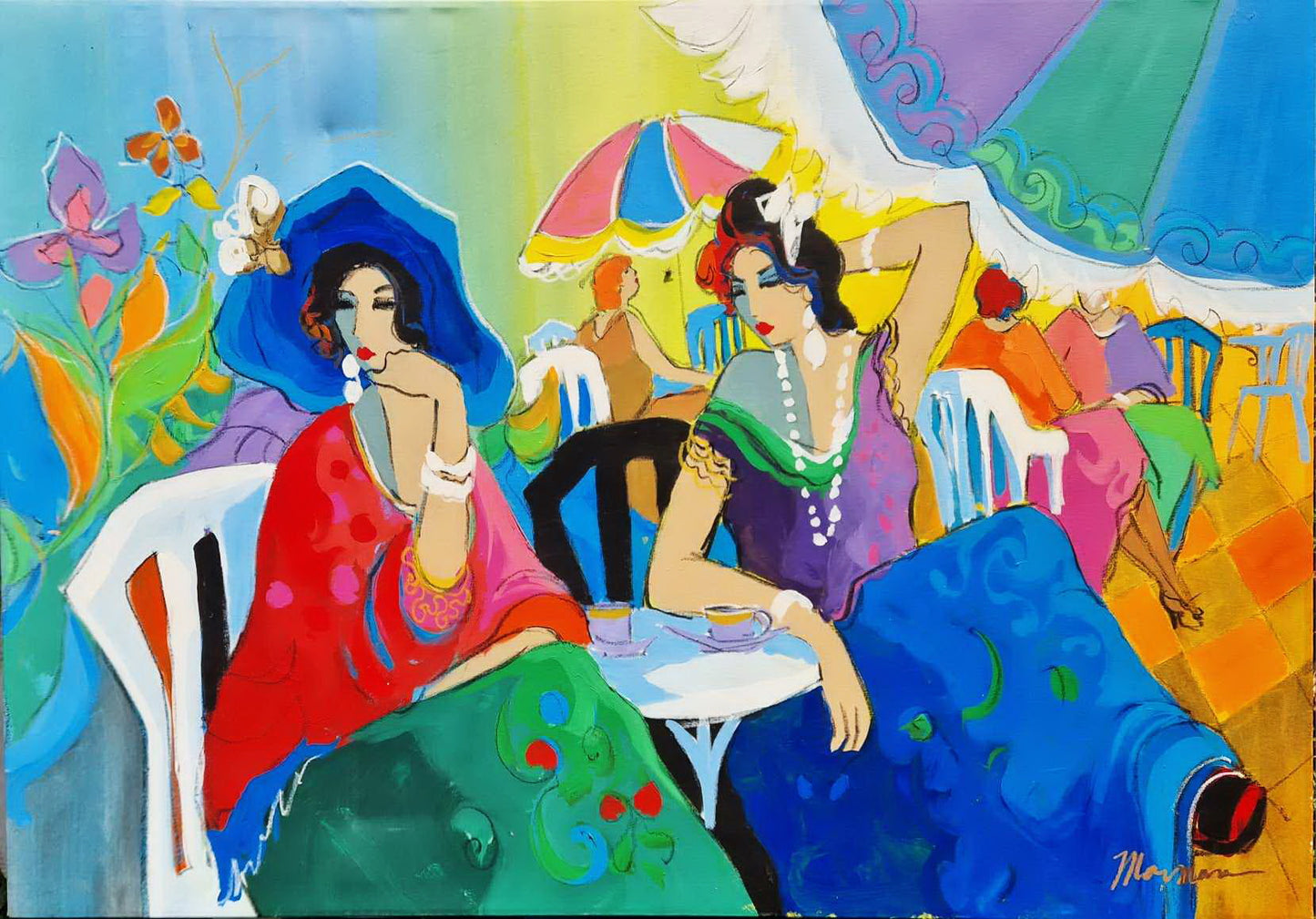 ISAAC MAIMON - Women in the Cafe (UNIQUE - oilpainting/acrylic) (Certificate)