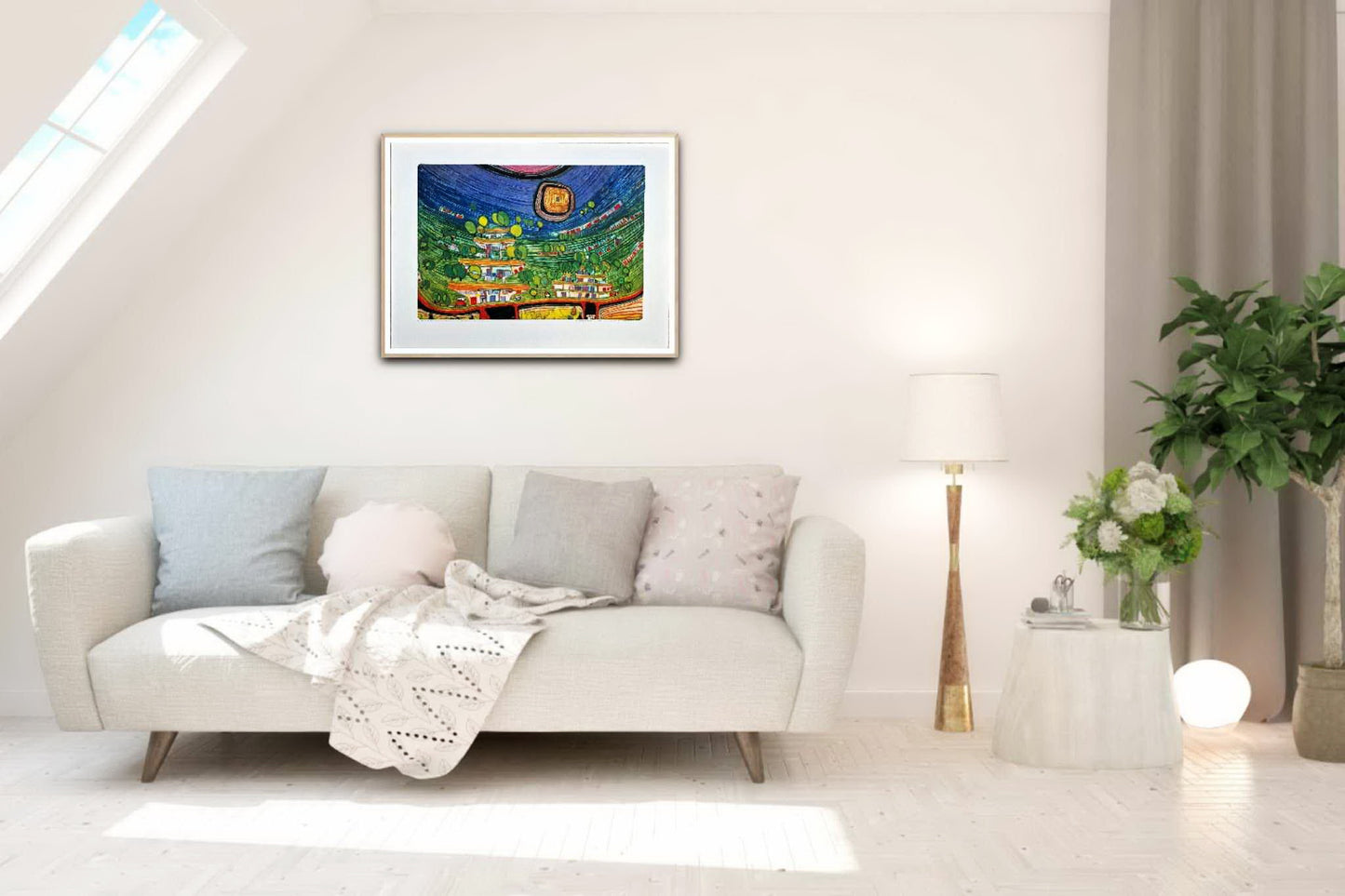 FRIEDENSREICH HUNDERTWASSER - The Houses Hanging Underneath the Woods (Unframed) + CERTIFICATE, Granolithograph