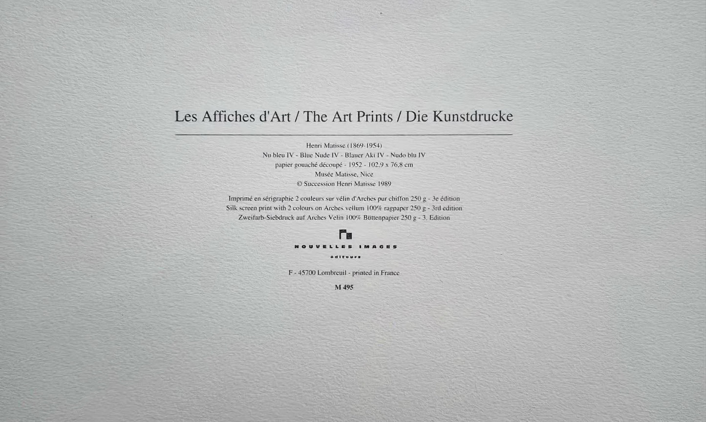 Henri Matisse - Modrý akt IV (veľký formát) (Nerámovaný) Sieťotlač