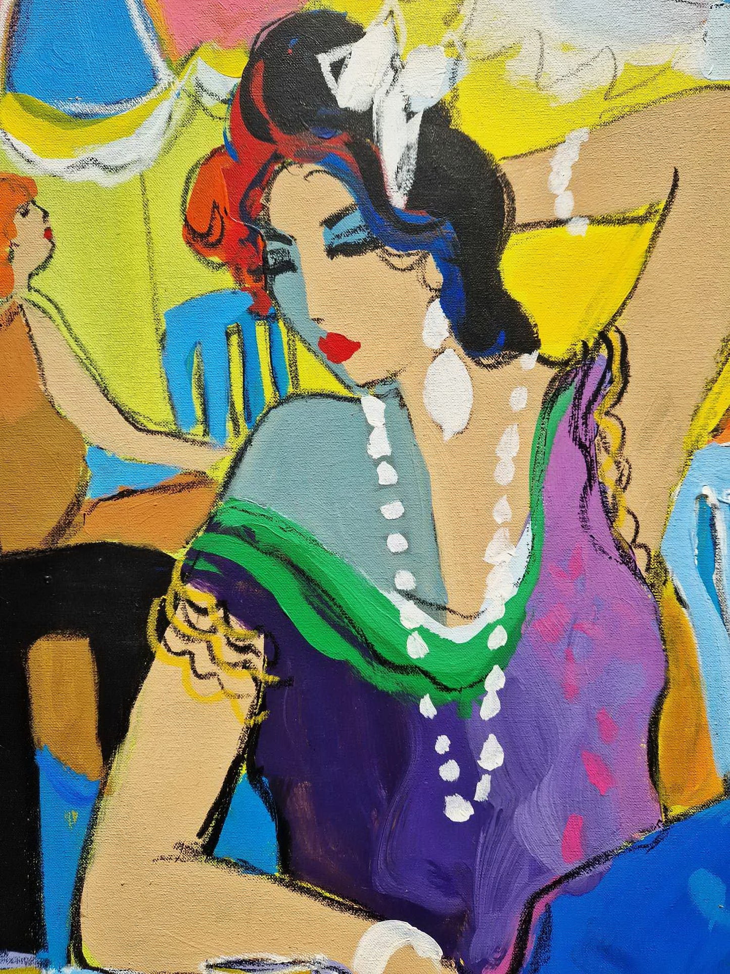ISAAC MAIMON - Women in the Cafe (UNIQUE - oilpainting/acrylic) (Certificate)