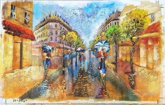 SHAUL KOSMAN - Parisian Rain Whispers  (UNIQUE - acrylic/oil painting) (Unframed)