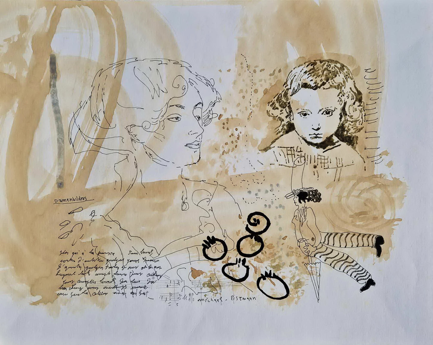 MICHAEL EISEMANN - Damenbildnis (Unframed) (UNIQUE - Watercolor)