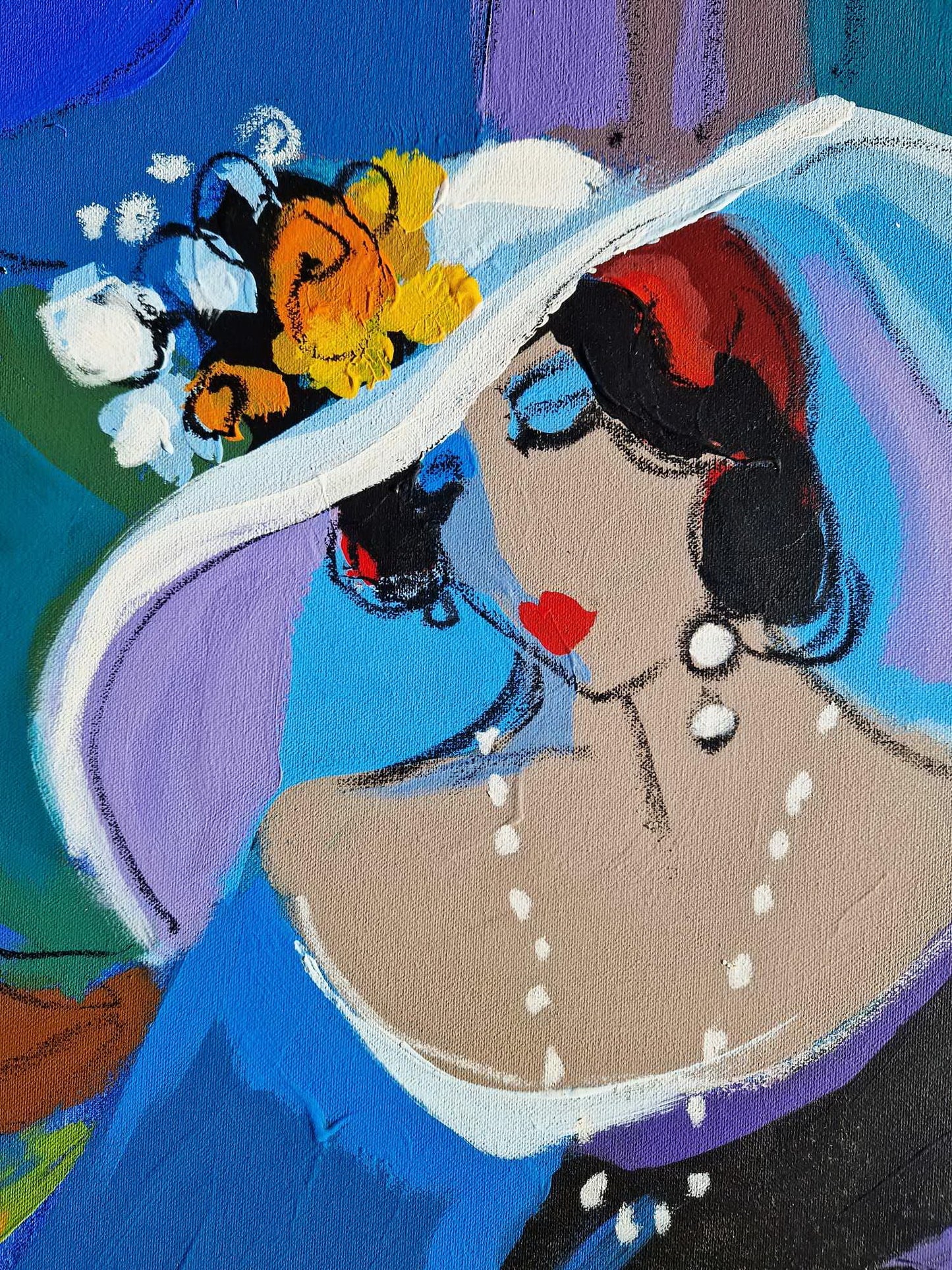 ISAAC MAIMON - Tea Time 2 (UNIQUE - acrylic/oil painting (Certificate)