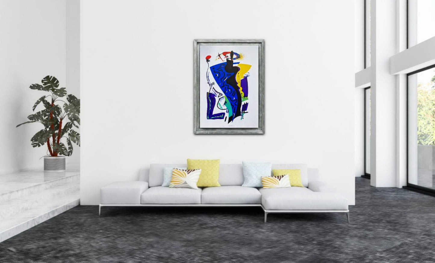 ALFRED GOCKEL - Abstract Composition in Blue & Gold (Unframed) Serigraph