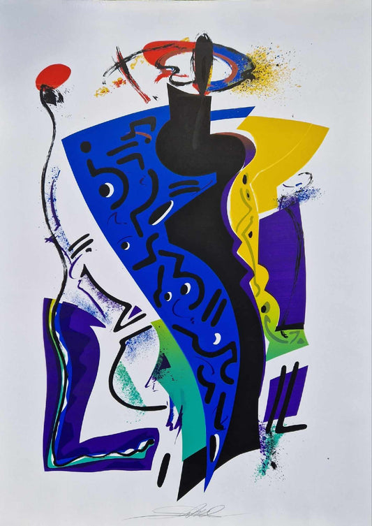 ALFRED GOCKEL - Abstract Composition in Blue & Gold (Unframed) Serigraph