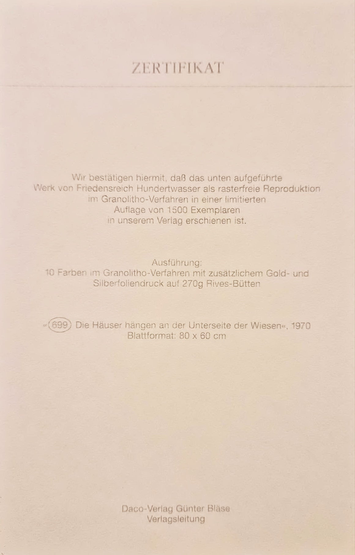 FRIEDENSREICH HUNDERTWASSER - The Houses Hanging Underneath the Woods (Unframed) + CERTIFICATE, Granolithograph