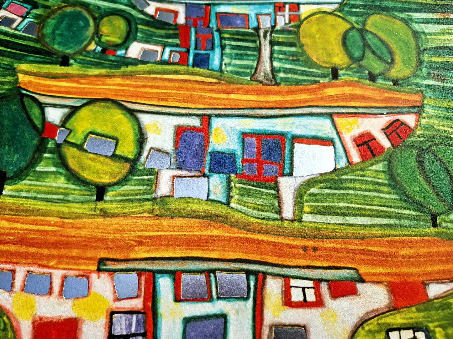 FRIEDENSREICH HUNDERTWASSER - The Houses Hanging Underneath the Woods (Unframed) + CERTIFICATE, Granolithograph