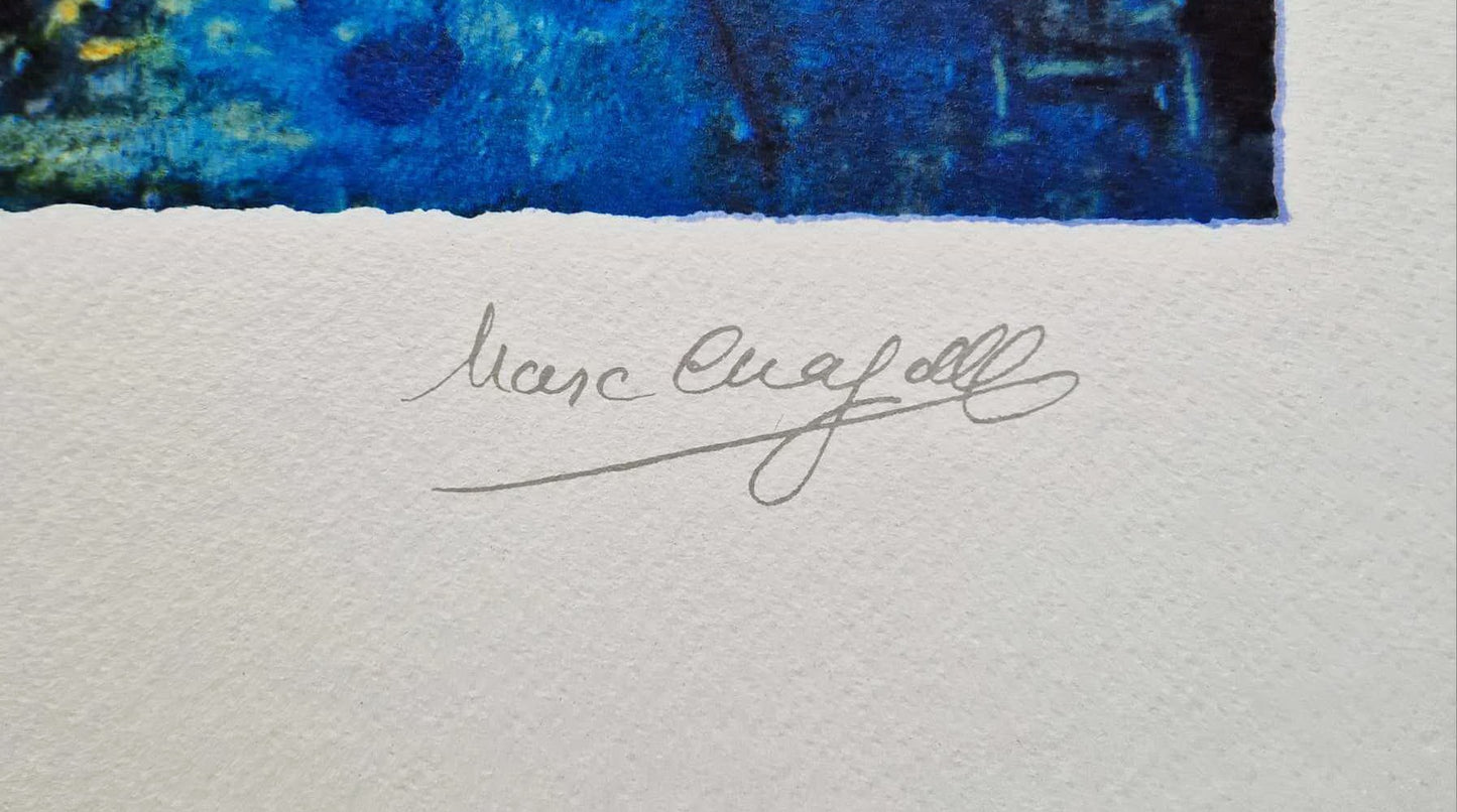 MARC CHAGALL - Horiaca kytica (Nerámovaný), Limitovaná edícia litografickej tlače so zmiešanou technikou