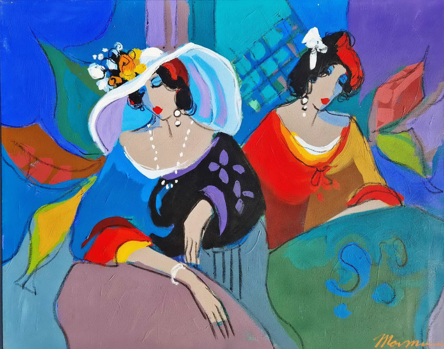 ISAAC MAIMON - Tea Time 2 (UNIQUE - acrylic/oil painting (Certificate)