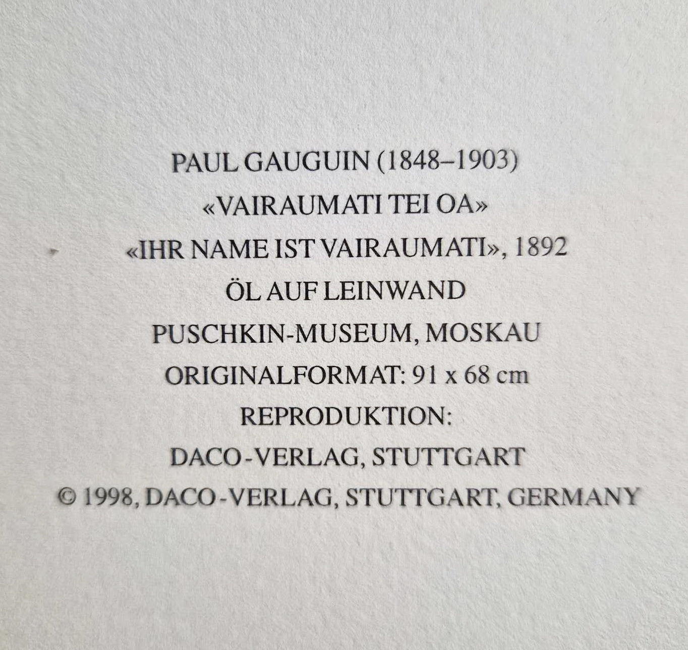 PAUL GAUGUIN - Vairaumati Tei Oa (Unframed),Granolithograph
