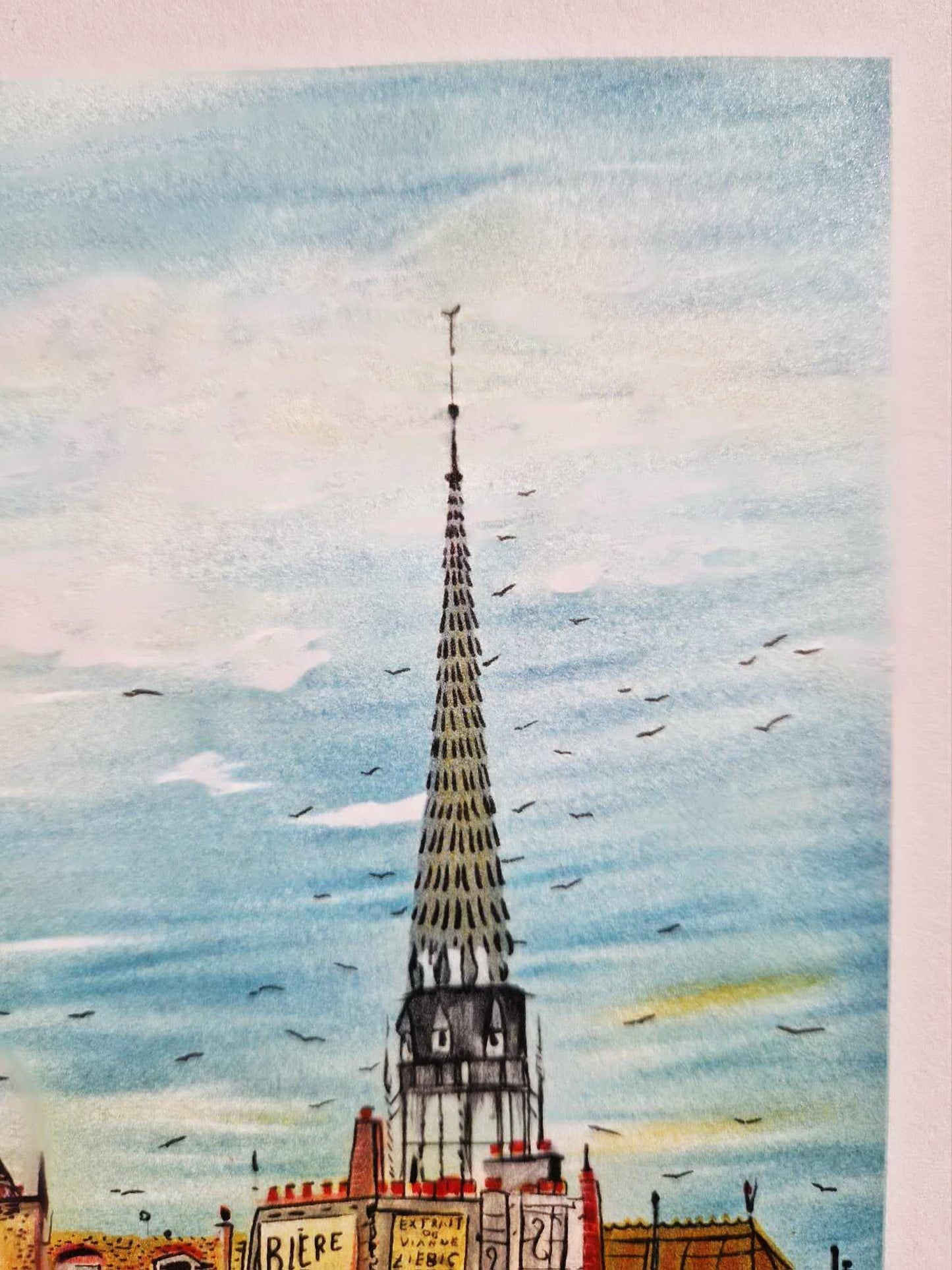 DAN GANDRE - Parížske rande - Pohľad na Eiffelovu vežu (bez rámu), litografia