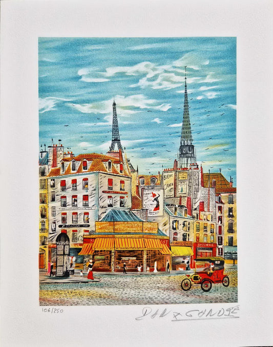 DAN GANDRE - Parisian Rendezvous - Eiffel Tower View (Unframed), Lithograph