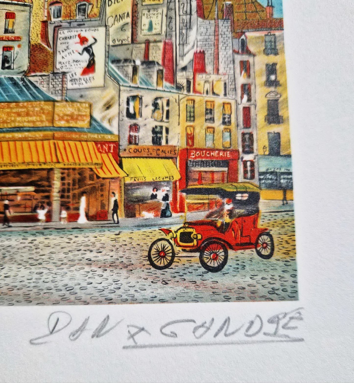 DAN GANDRE - Parížske rande - Pohľad na Eiffelovu vežu (bez rámu), litografia