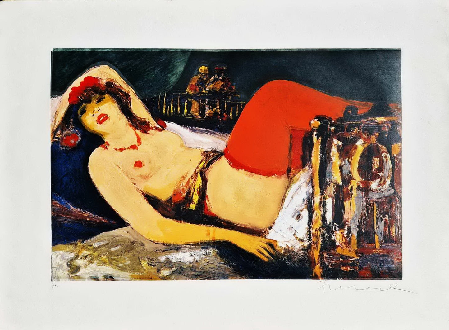 SALVATORE FIUME – Modella dalle calze rosse (Unframed), Lithograph
