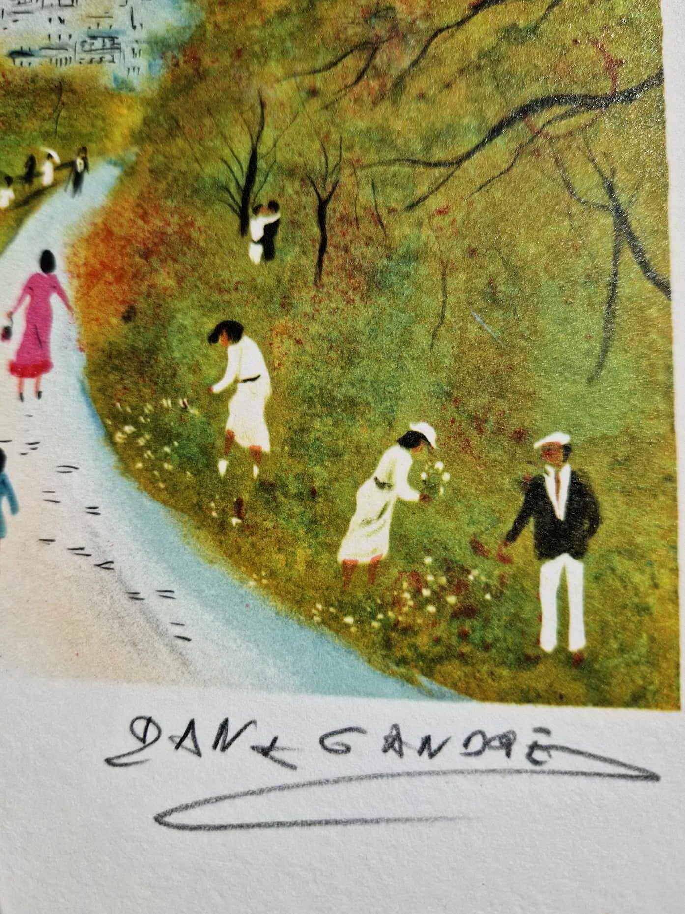 DAN GANDRE – Deň v parížskom parku (Bez rámu), Litografia