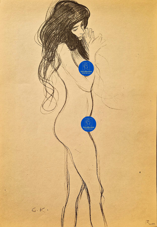 GUSTAV KLIMT - Stojaca ženská postava z profilu II (bez rámu), litografická tlač