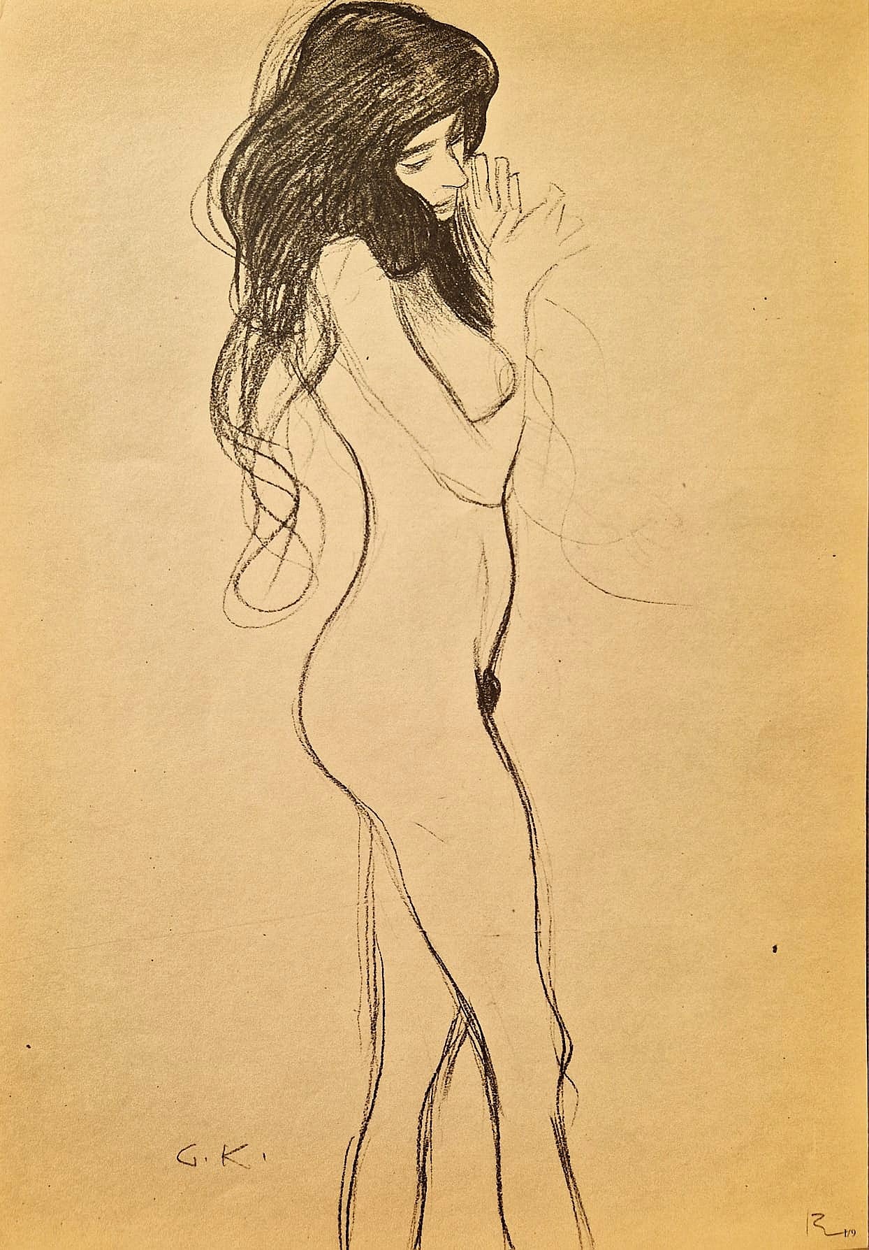 GUSTAV KLIMT - Stojaca ženská postava z profilu II (bez rámu), litografická tlač