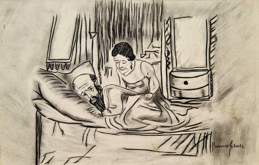 BRUNO SCHULZ - The Vigil (UNIQUE - Original Pencil and Charcoal on Vintage Paper) (Unframed)