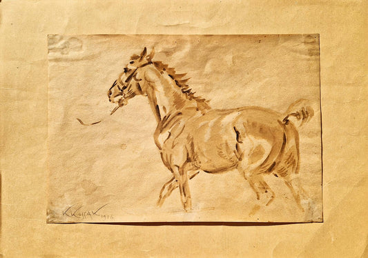 Karol Kossak - Trotting Horse (UNIQUE - Watercolor) (Unframed)